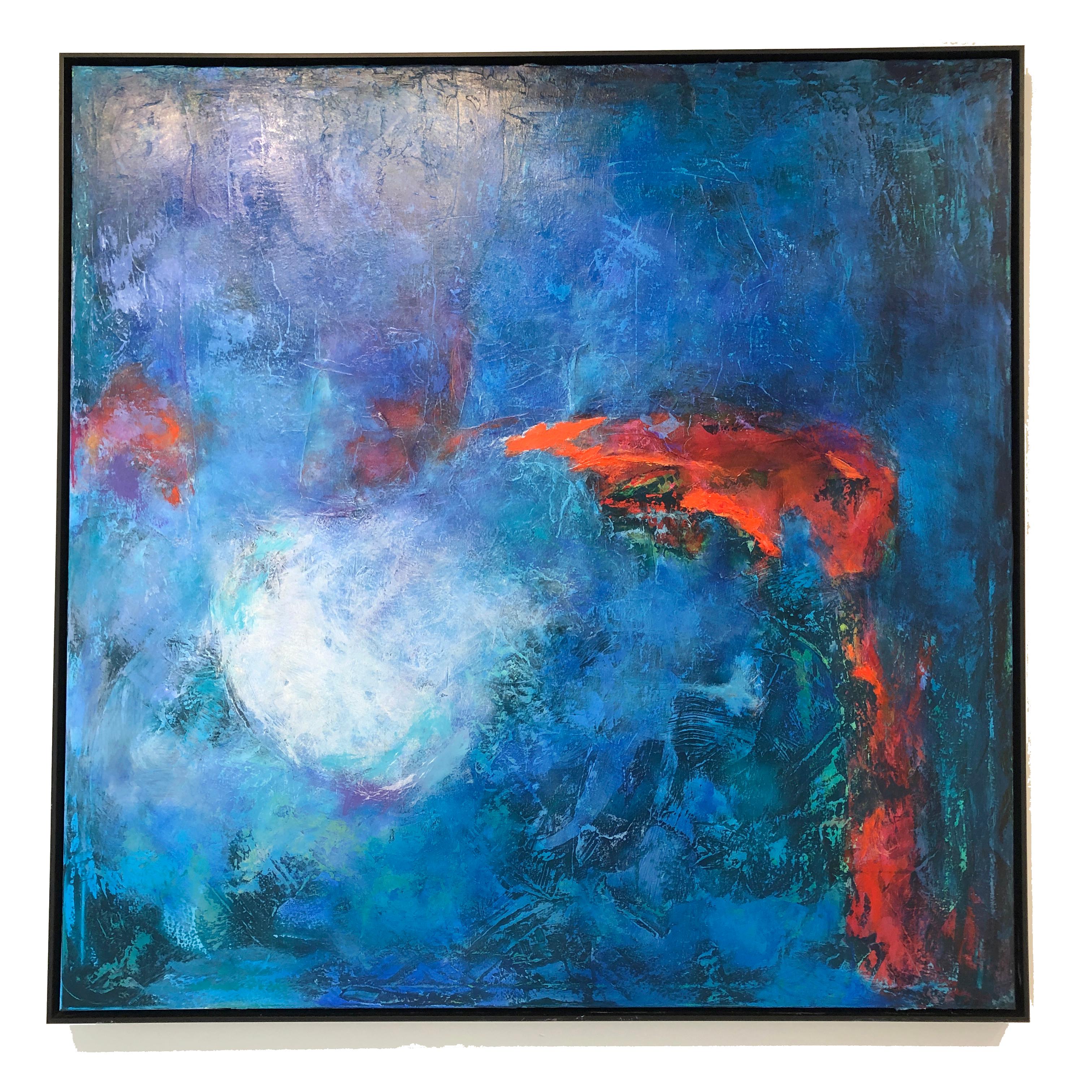 Ginger Fox Abstract Painting - Blue Seventy-Two - contemporary bright bold abstract painting on canvas framed 