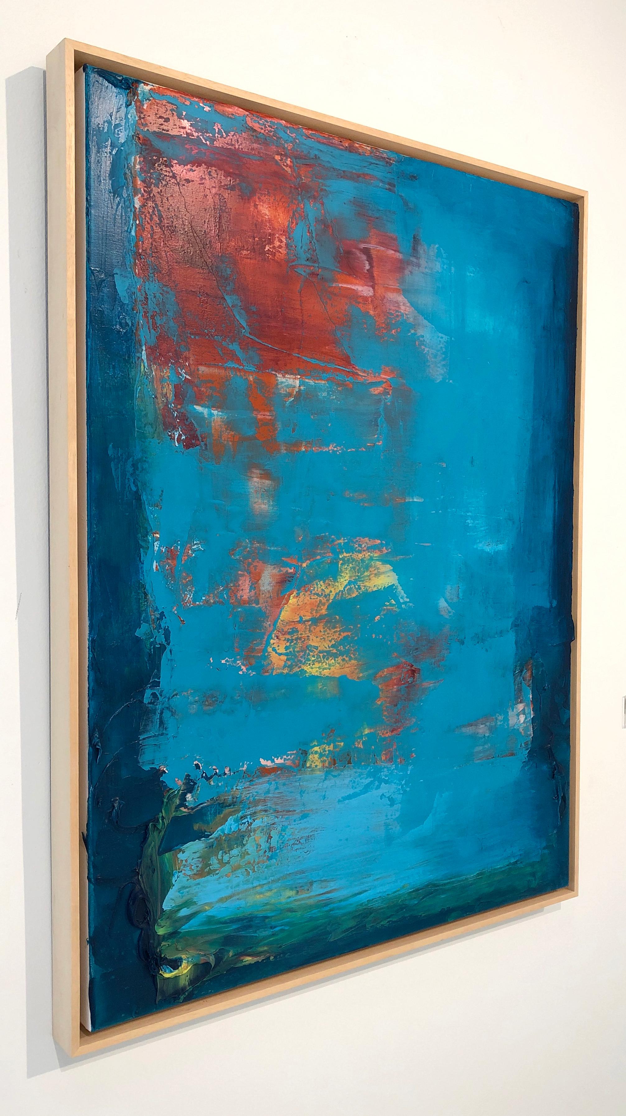 This is a gorgeous abstract contemporary painting. Its soft and bright color pallet make it a perfect piece for a clean and elegant environment. The price includes a beautiful contemporary silhouette wood frame. 

GINGER FOX
b. 1960,