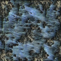 Air, Contemporary digital artwork, computational engraving on aluminum, blues