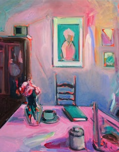Coffee With You Oil on canvas, bright and textured interior series w accessories