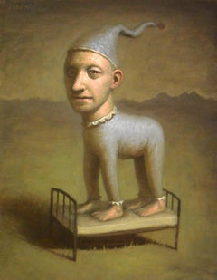 Creature of Dreams, Avery Palmer, Oil on board, pop surreal figure, gold frame