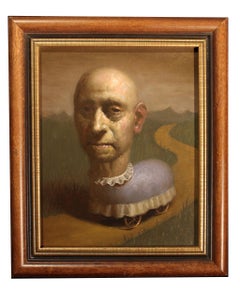 Long Journey, Avery Palmer, Oil on board, pop surreal figure traveling on path