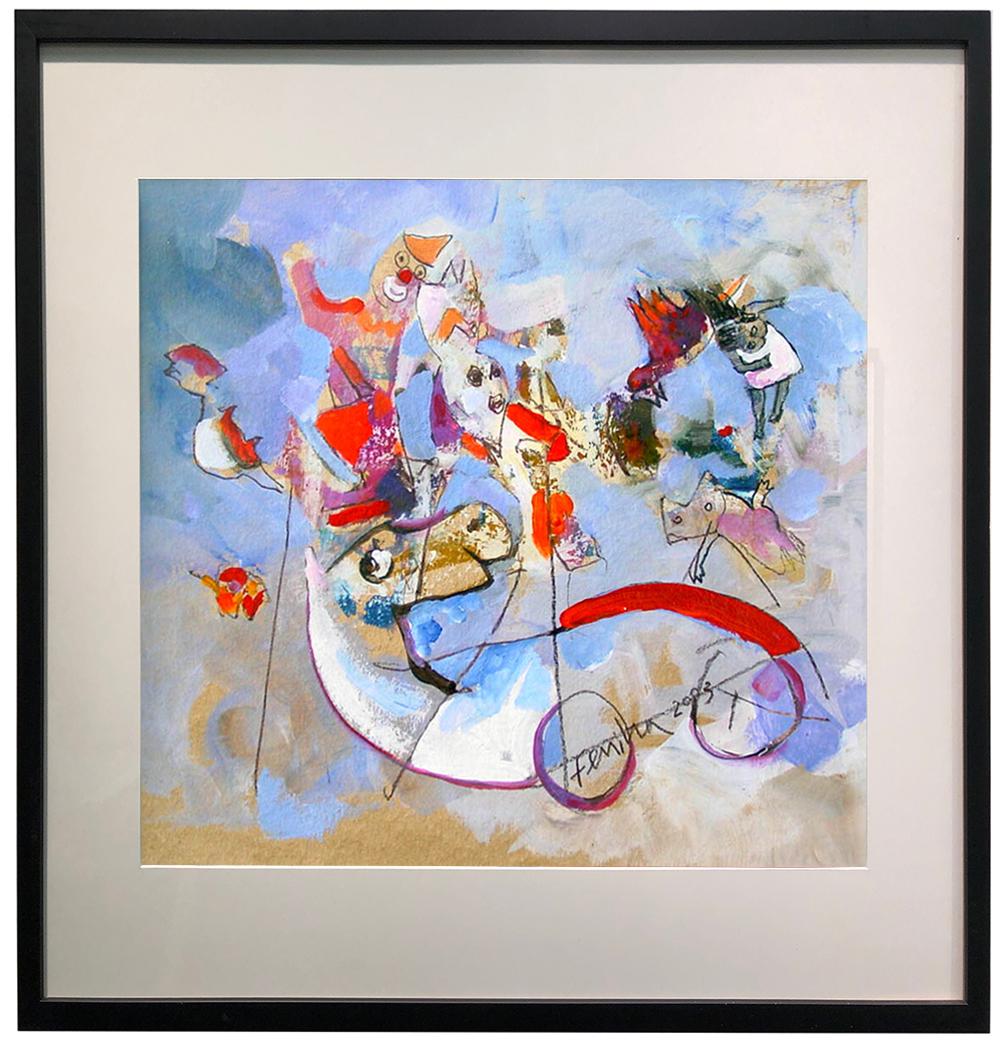 The Circus Show - whimsical, colorful original oil painting- expressive  - Painting by Ferija Tugrann