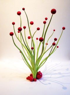 Space Balls, Fluorescent Green & Pink, contemporary steel surreal sculpture