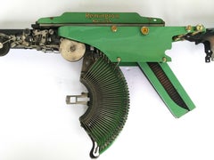 Remington Green AZ TAB - Vintage Typewriter Machine Gun, Green Wall Sculpture
