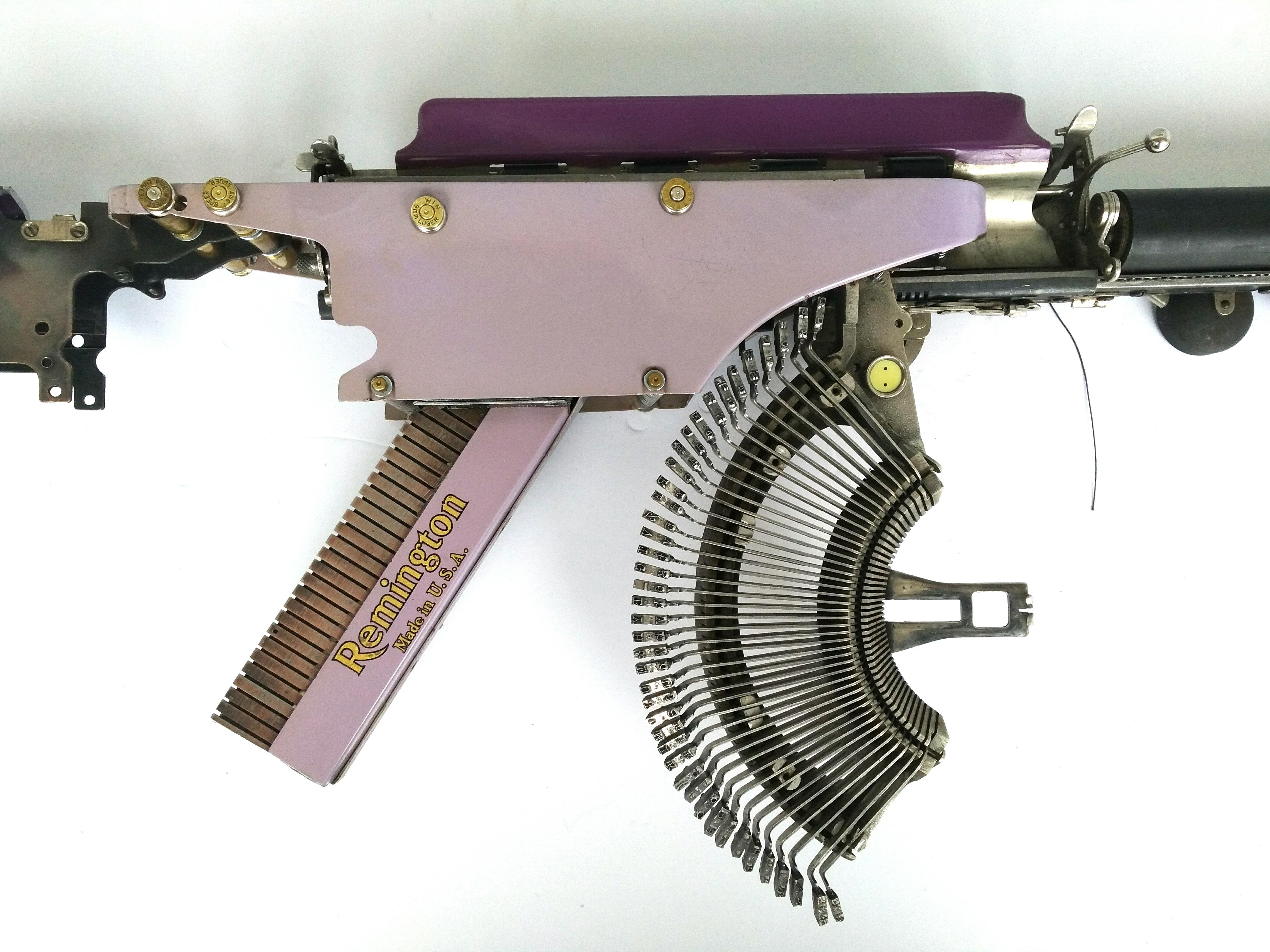 Remington Purple USA - Vintage Typewriter Machine Gun, Pastel Wall Sculpture (Grau), Still-Life Sculpture, von Éric Nado