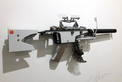 Olympia XY, Vintage Typewriter Machine Gun, conceptual and unique wall sculpture