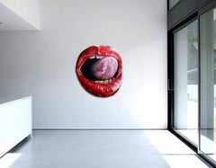 Service à lèvres pop art contemporain, sexy et aux couleurs vives, huile sur panneau
