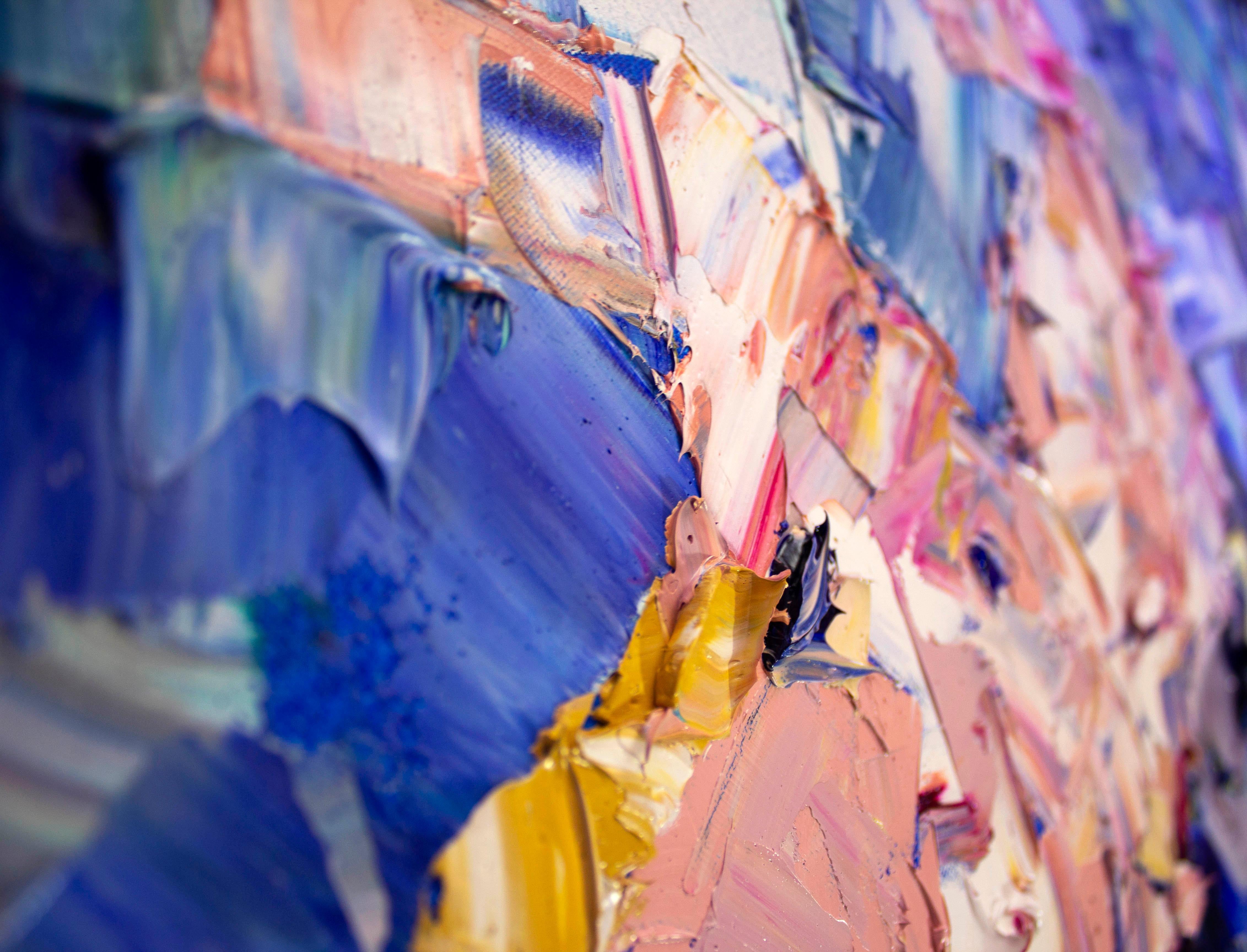 Trois putti au bleu, texturé et coloré, figures d'anges abstraits - Contemporain Painting par Matteo Mauro