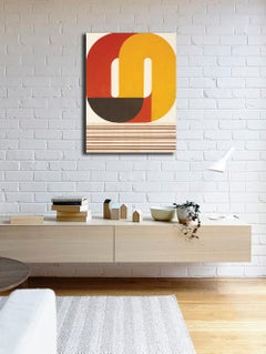 Black Bowl, striking modern geometric abstract, red, orange and black palette