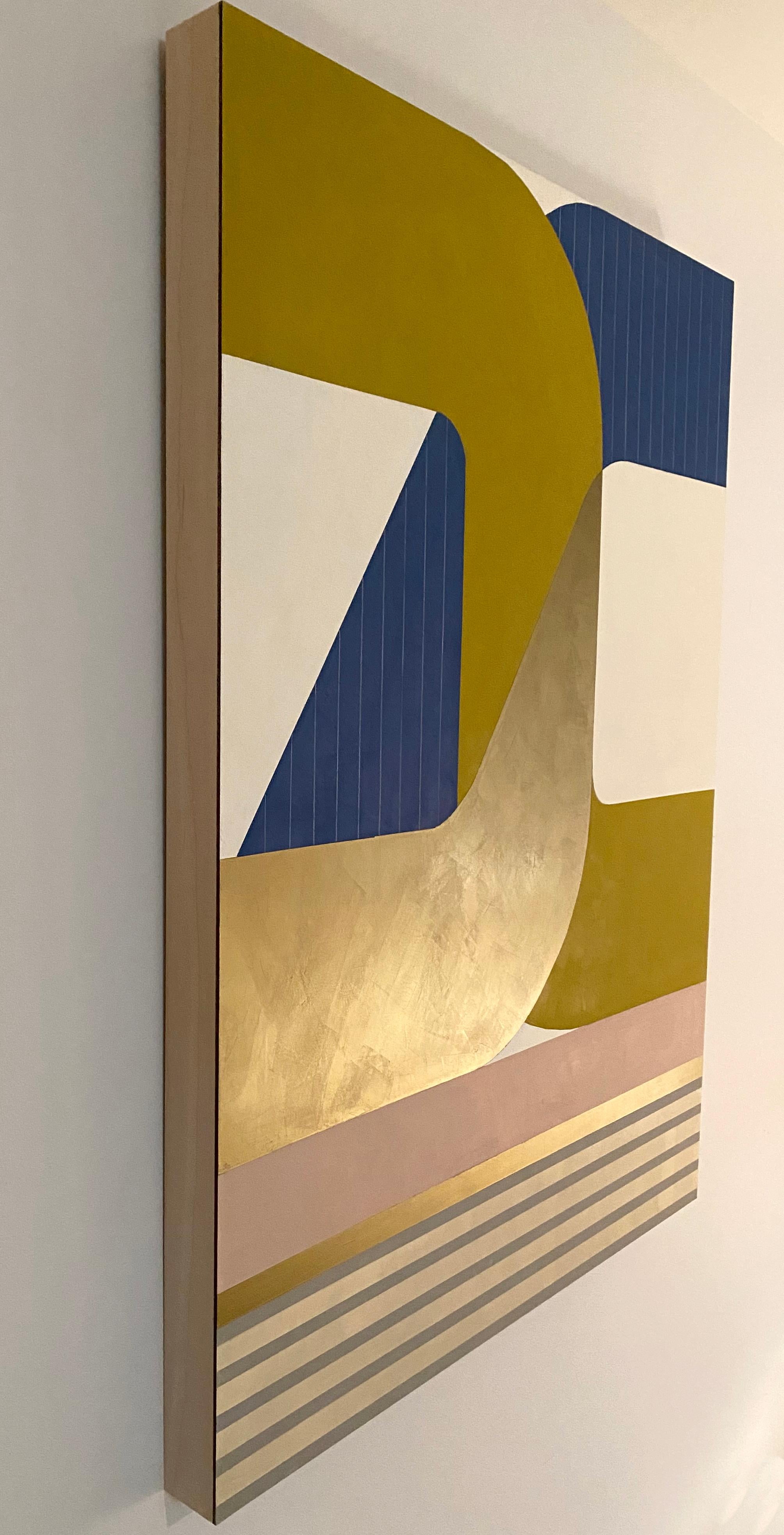 Paradigm Shift, striking modern geometric abstract painting, bright palette - Painting by Kazaan Viveiros