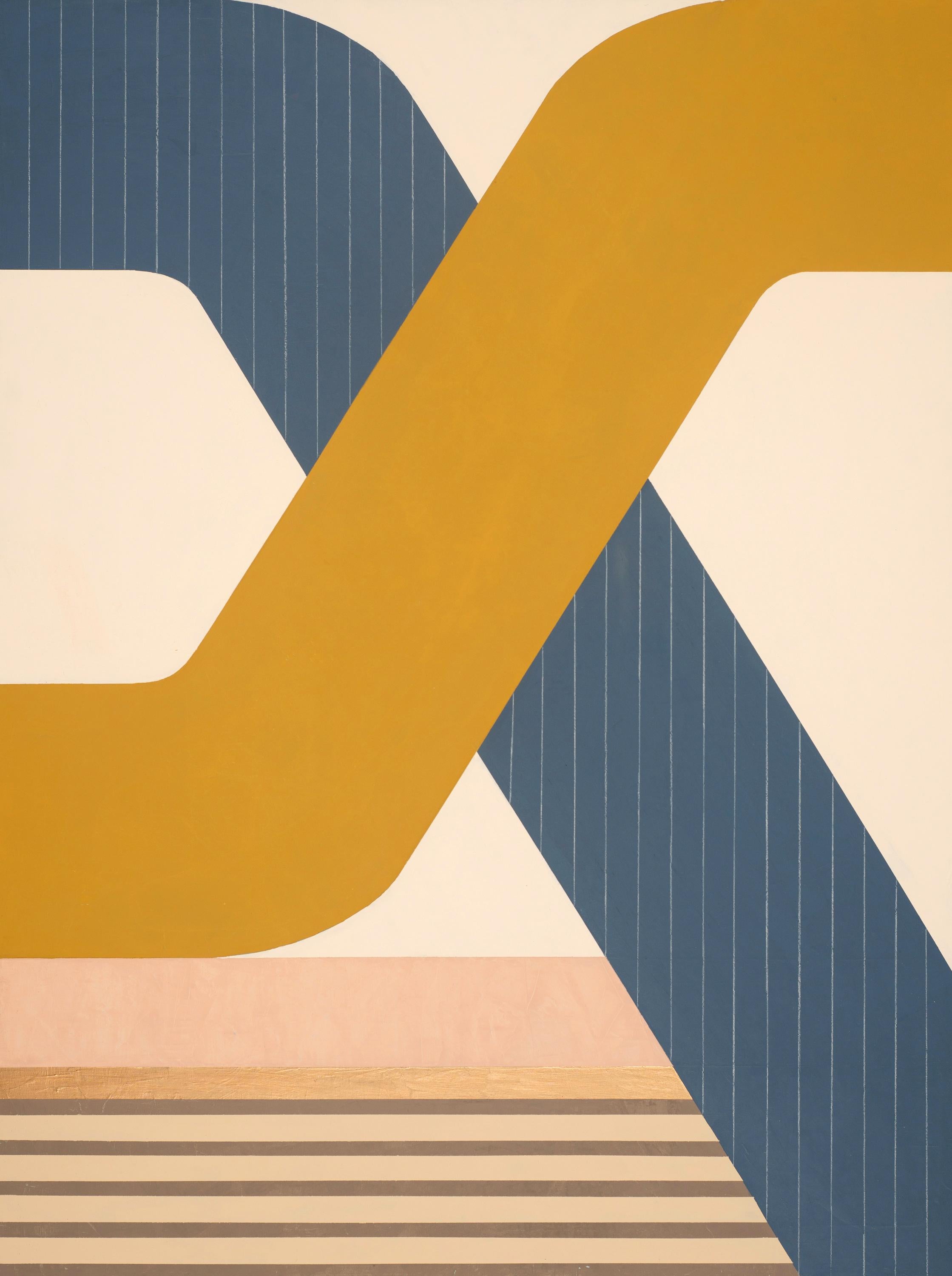 Kazaan Viveiros Abstract Painting - Pinstripe Cross, striking modern geometric abstract painting, bright palette