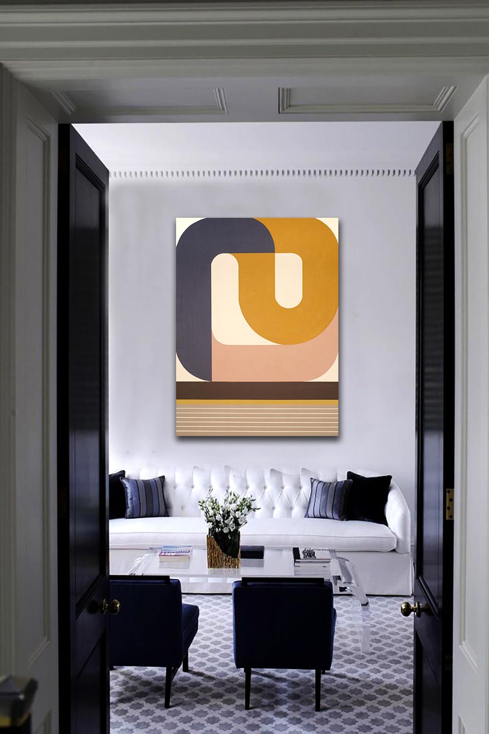 Gentle Night Rising, striking geometric abstract painting, modern palette - Painting by Kazaan Viveiros