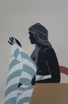 Deseando soledad y cercanía, desnudo femenino, Impresión original en linograbado, Sin enmarcar