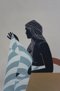 Wanting Solitude and Closeness, nu féminin, gravure originale en linogravure, non encadrée