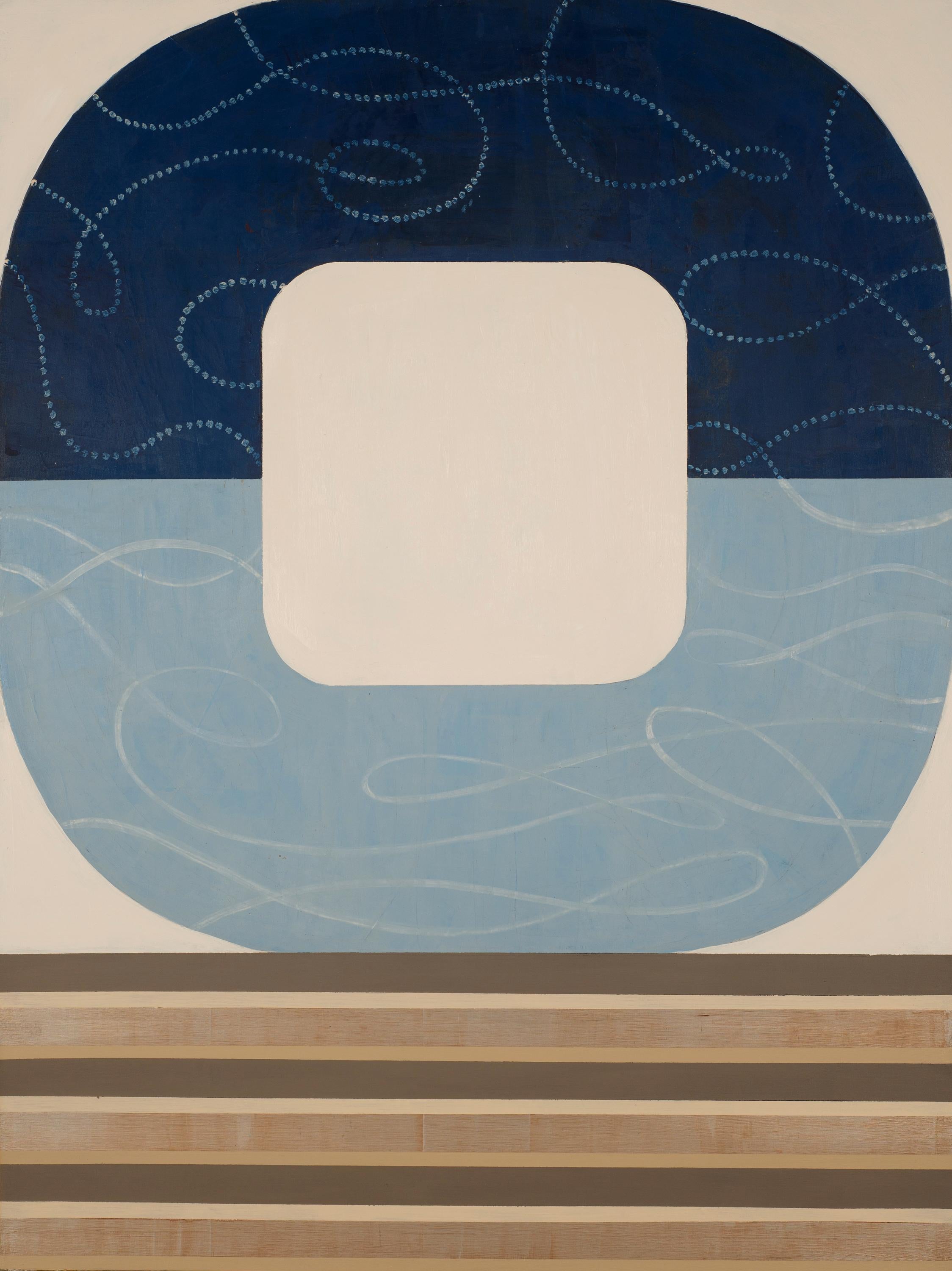 Kazaan Viveiros Still-Life Painting - Moonlight Musing, striking geometric abstract painting, modern blue palette