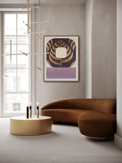 Alternating Aubergine, purple and gold geometric abstract painting on paper