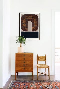 Crescent Web, Earth tones, geometric abstract painting on paper, unframed