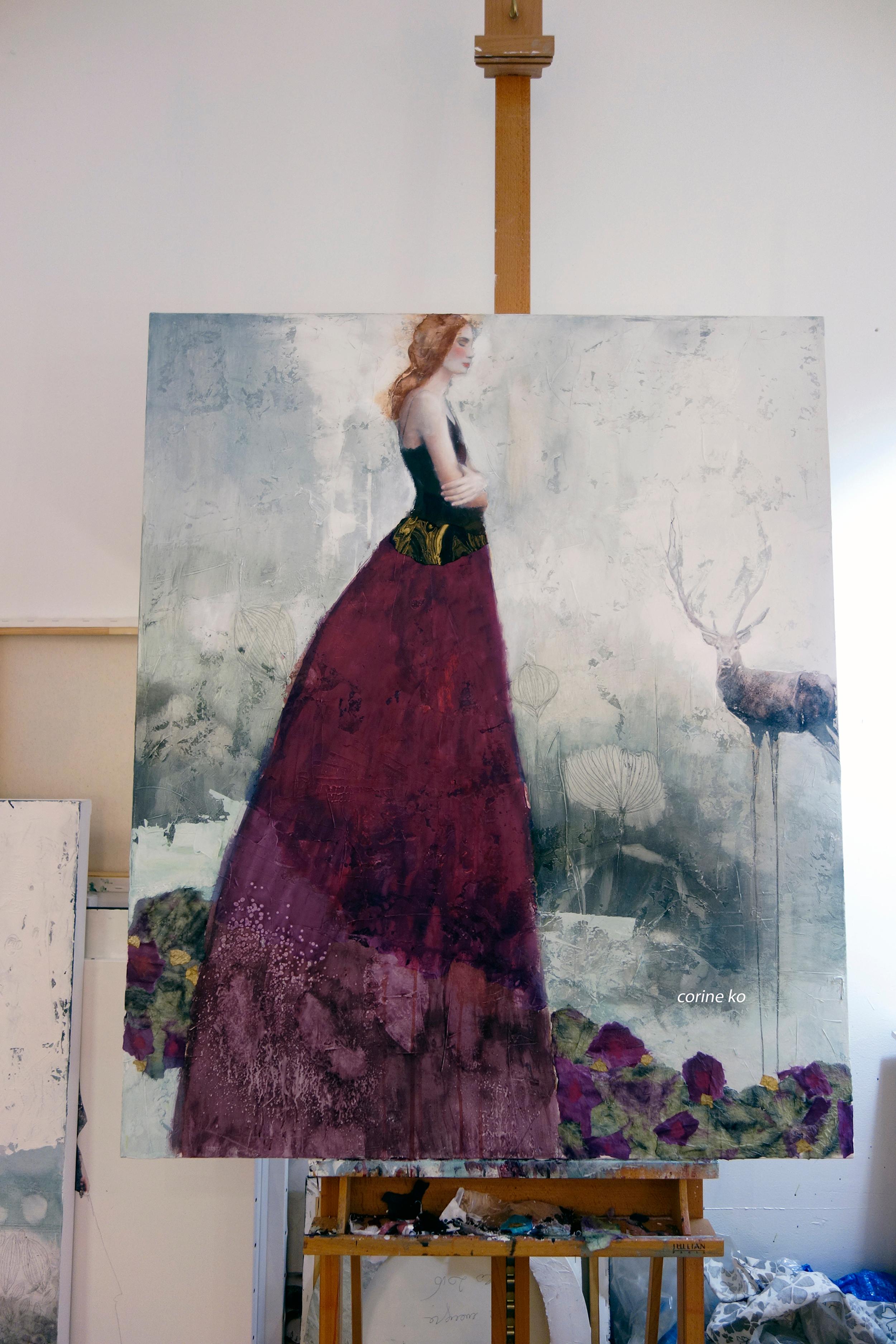 Laisse mon Souvenir te Suivre, pittura a tecnica mista strutturata, donna poetica - Mixed Media Art Contemporaneo di Corine Ko