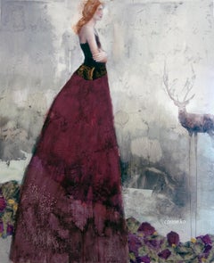 Laisse mon Souvenir te Suivre, pittura a tecnica mista strutturata, donna poetica