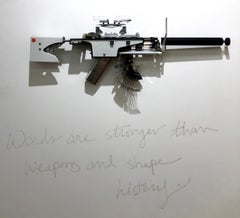 Olympia XY, Vintage Typewriter Machine Gun, conceptual and unique wall sculpture