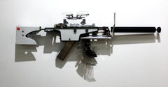 Olympia XY, Vintage Typewriter Machine Gun, conceptual and unique wall sculpture