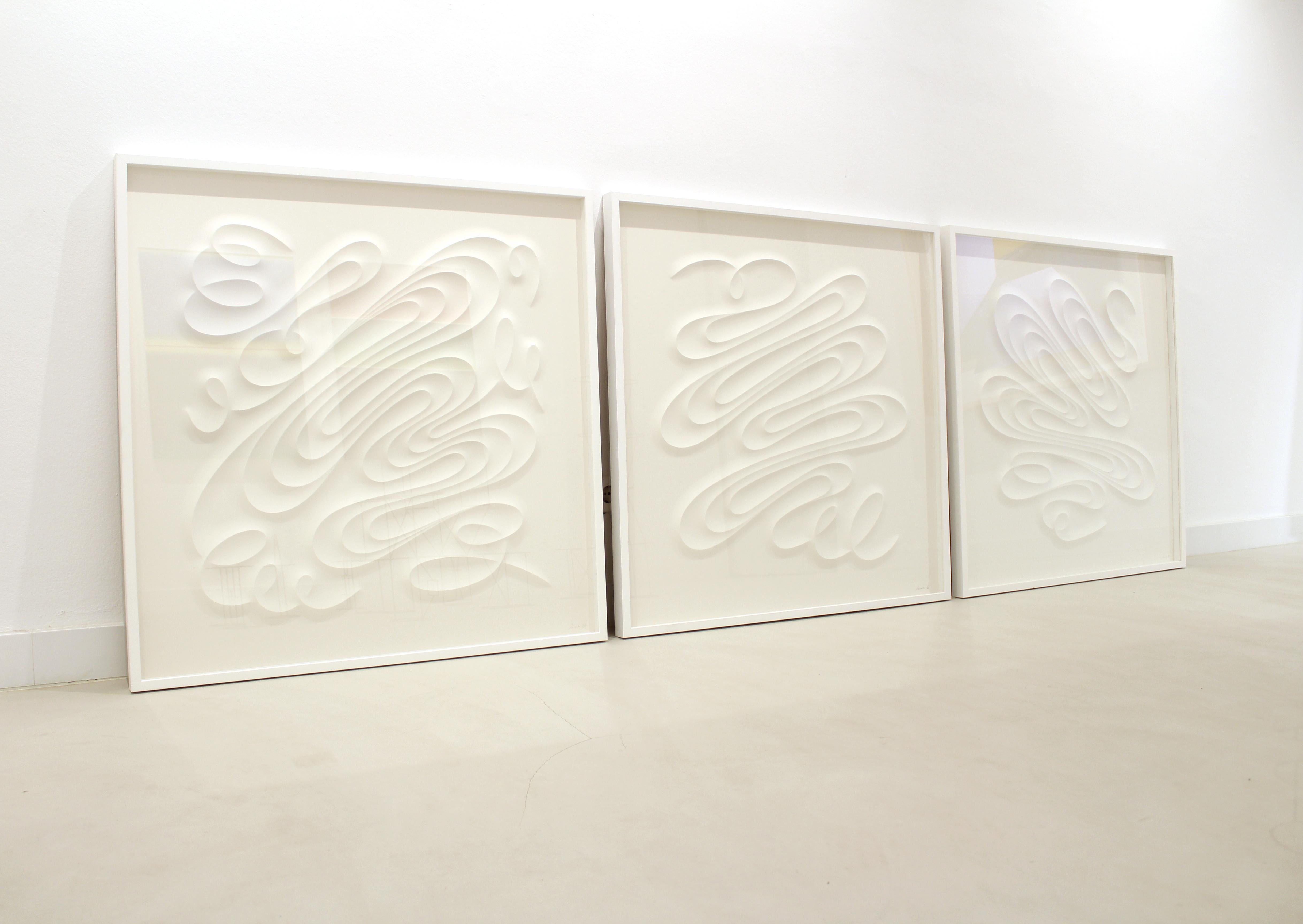 FESCOMX - curvature sculpture embossing on arches paper - white minimalist  - Contemporary Sculpture by Jacinto Moros