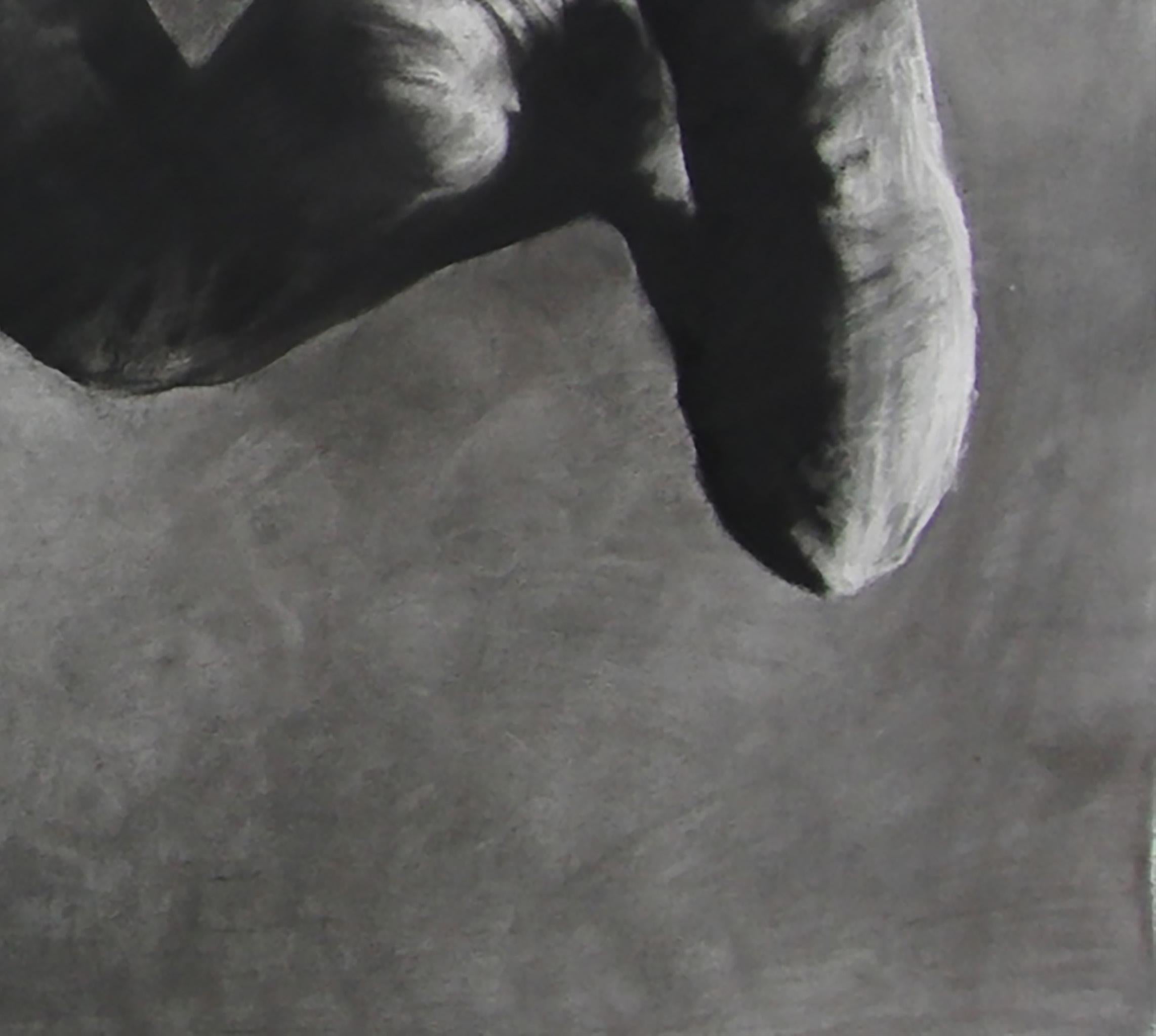 Jump Man, realistic figurative charcoal on paper, large size, contemporary frame For Sale 3