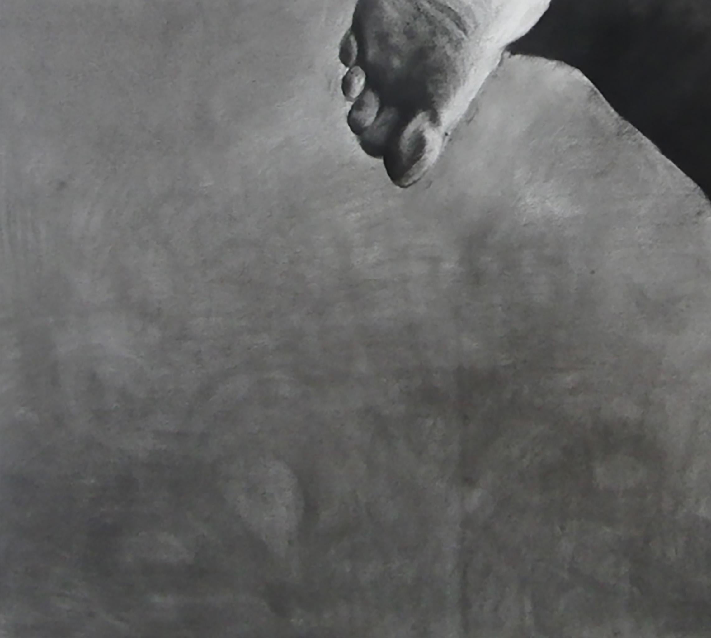 Jump Man, realistic figurative charcoal on paper, large size, contemporary frame For Sale 2