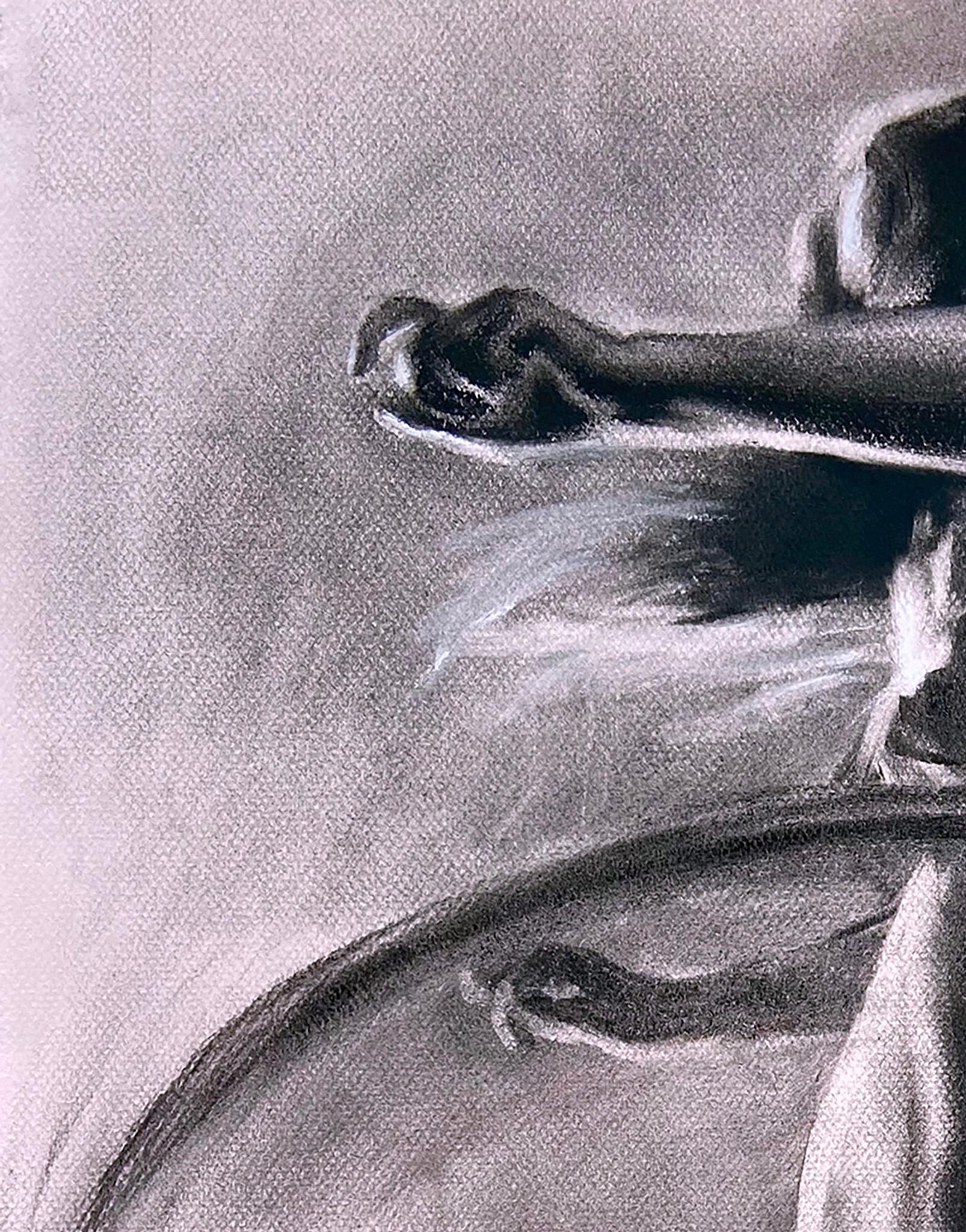 Hula Study, energetic realistic charcoal drawing on paper, girl and hula hoop - Realist Art by Patsy McArthur