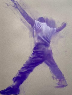 Star Study, realistische lila Pastell gestische Zeichnung auf Papier eines coolen Mannes, der tanzt
