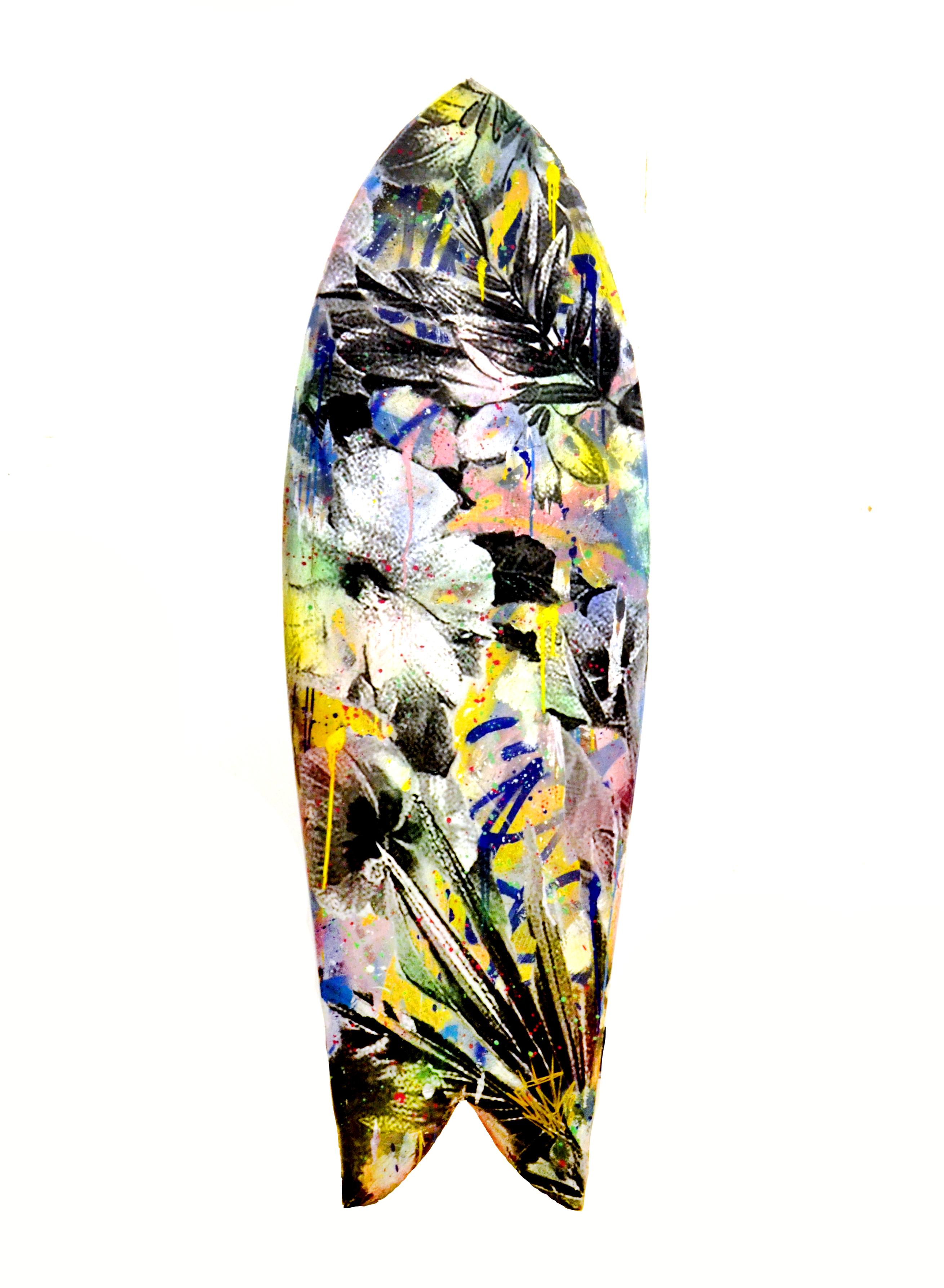 Surfboard - Tropical Floral Style - Art by Seek One