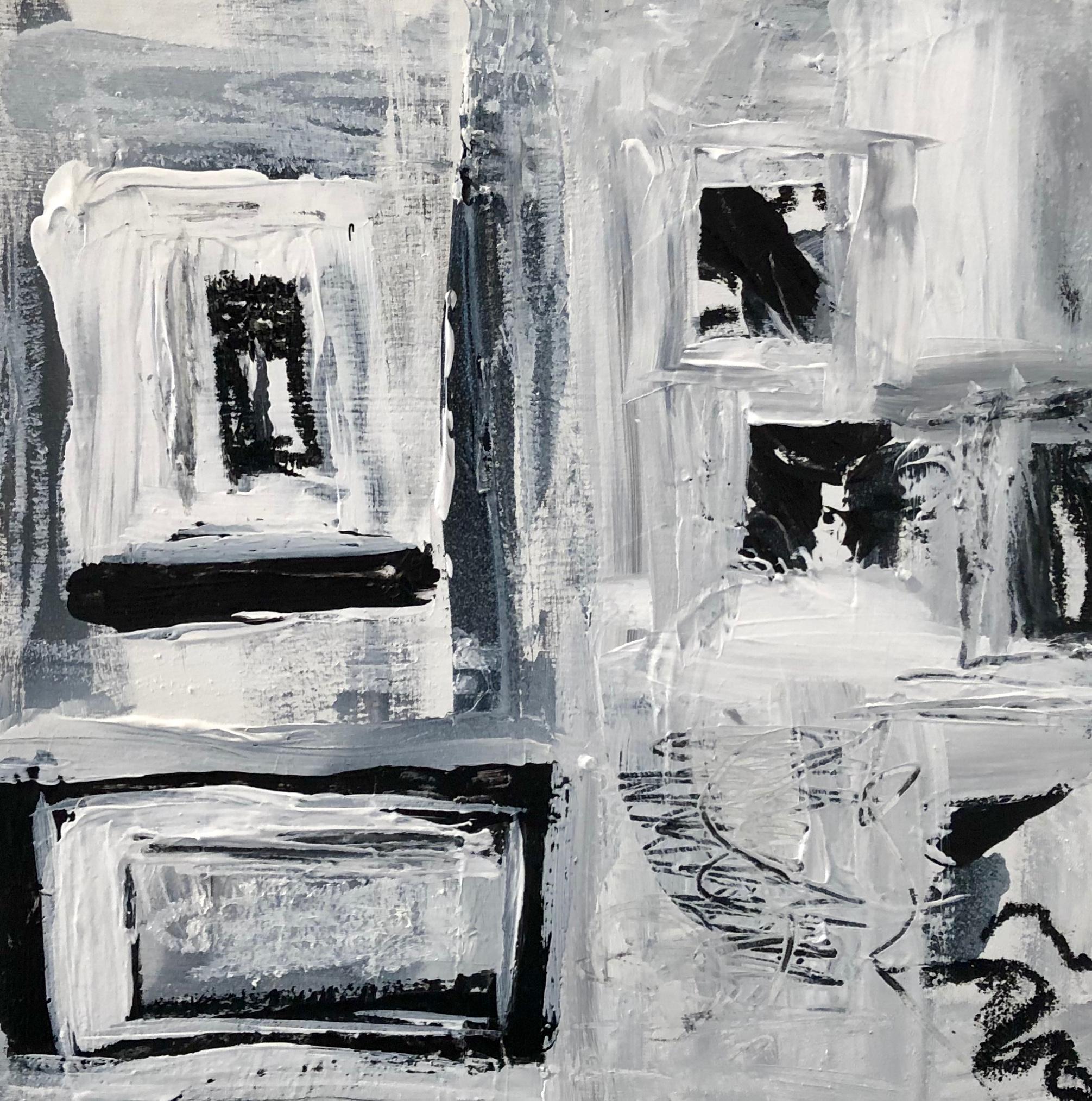 The Box Series - Gray Abstract Painting by Andrea McCafferty
