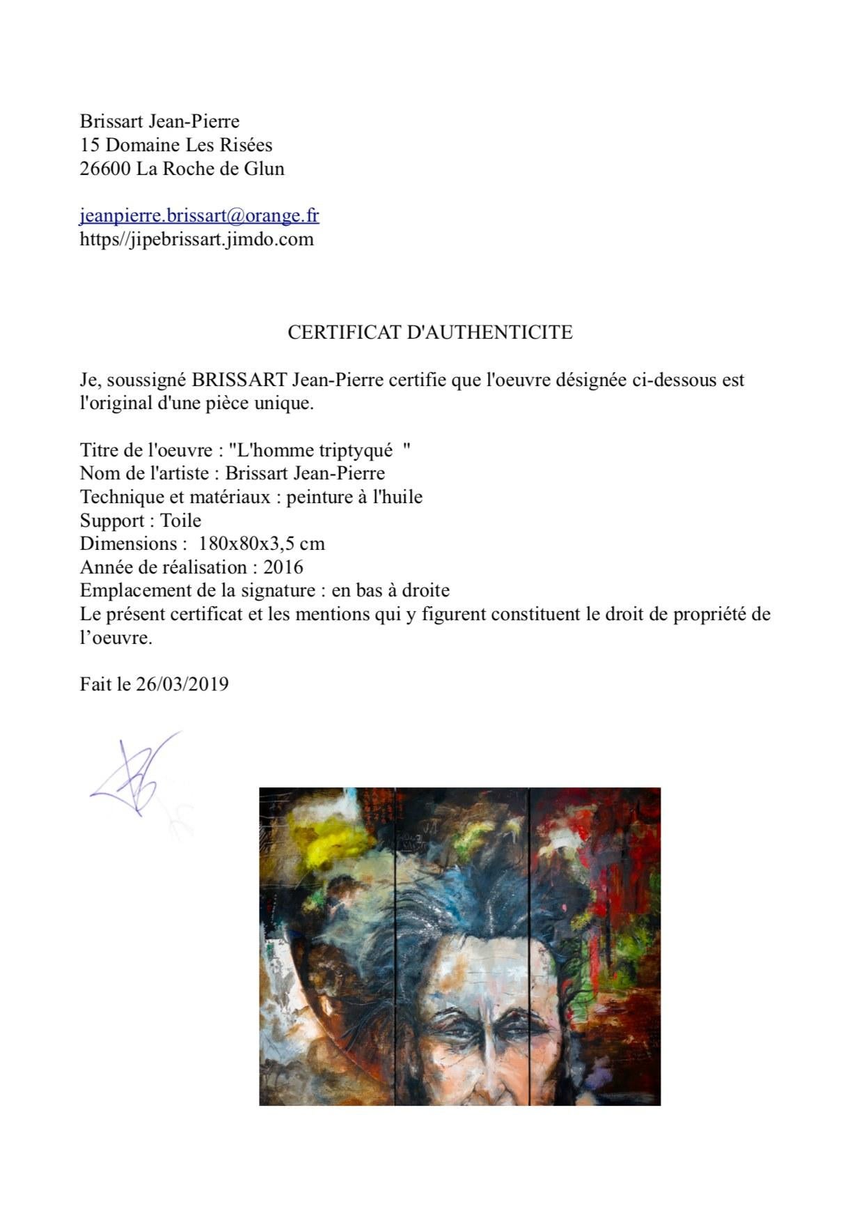 Il trittico uomo
2016
Trittico olio su tela su tela 3D
120 x 80 cm
Certificato dell'artista
990 €