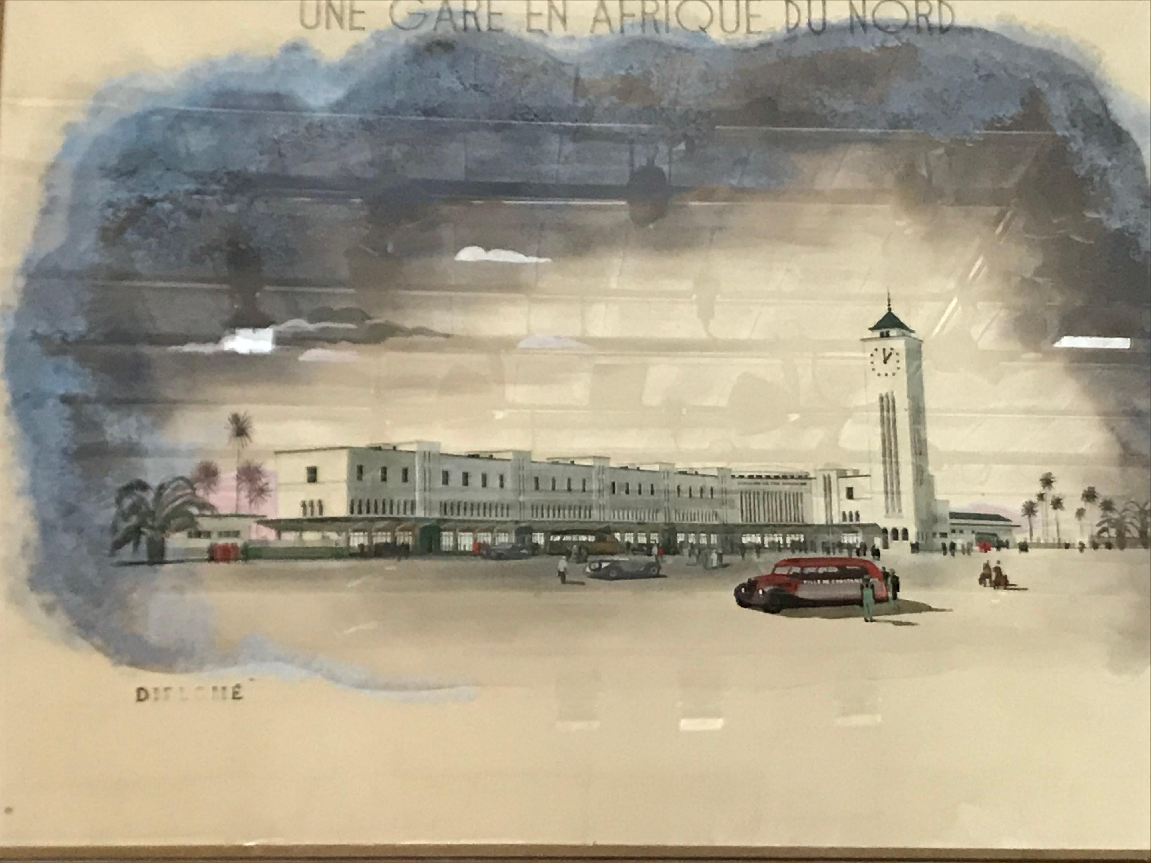 Une gare en Afrique du Nord - Painting de Emile Deschler