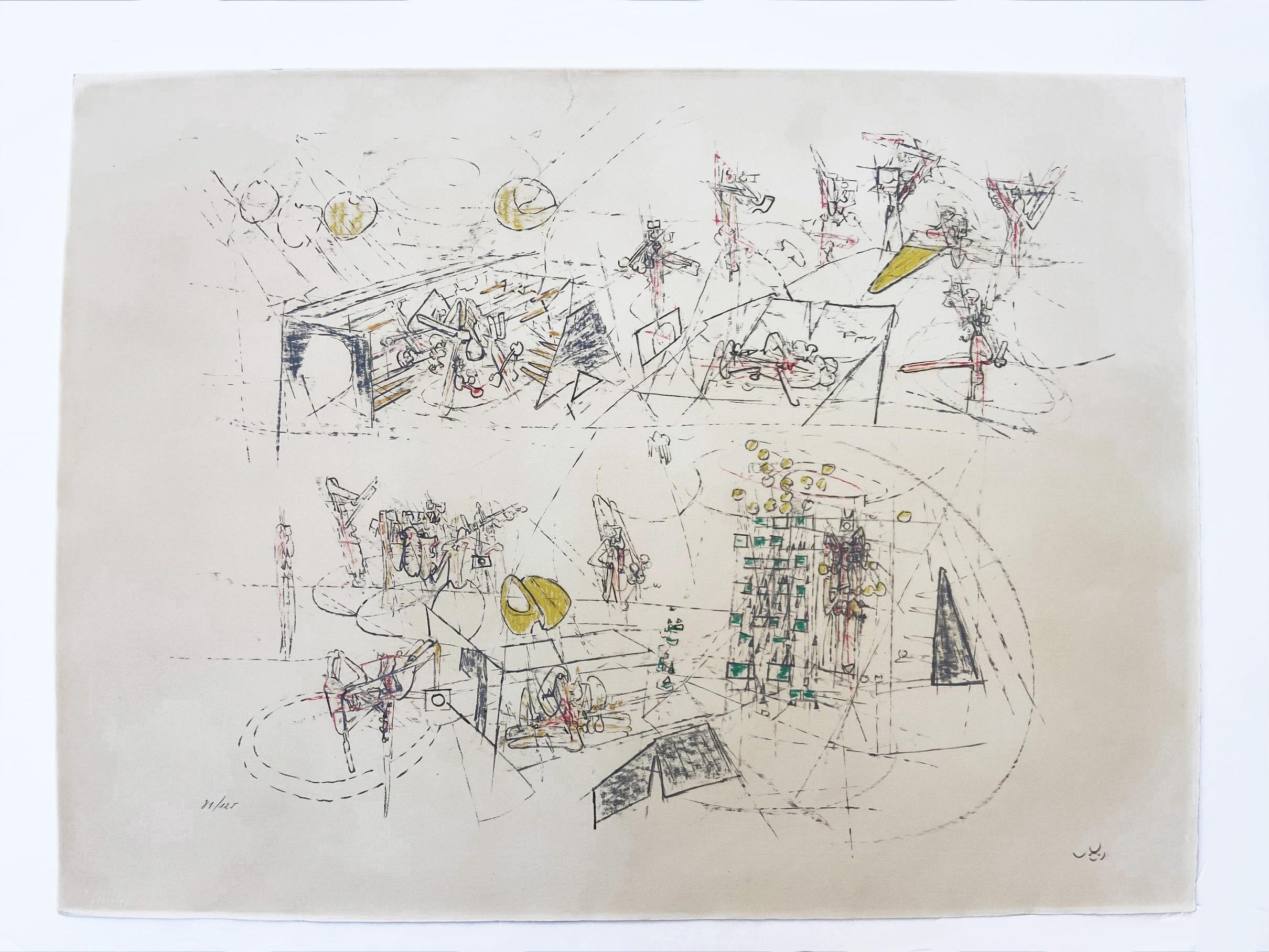 Roberto Matta Abstract Drawing – ROBERTO MATTA – Ohne Titel (Architektur) 1969