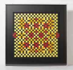 Françoise Luciani Orangefarbene Schachbrett-Collage aus Papier - 2015