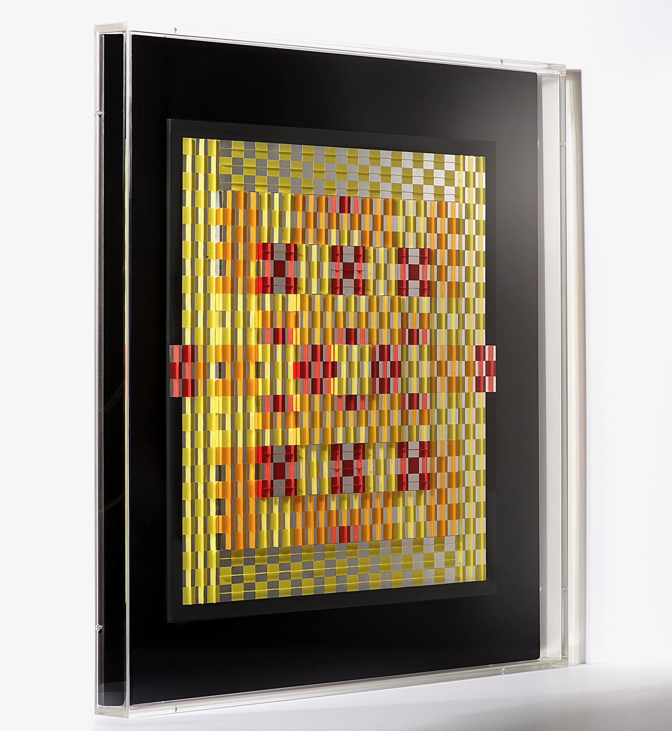 Françoise Luciani Collage de papier en damier orange - 2015 en vente 3