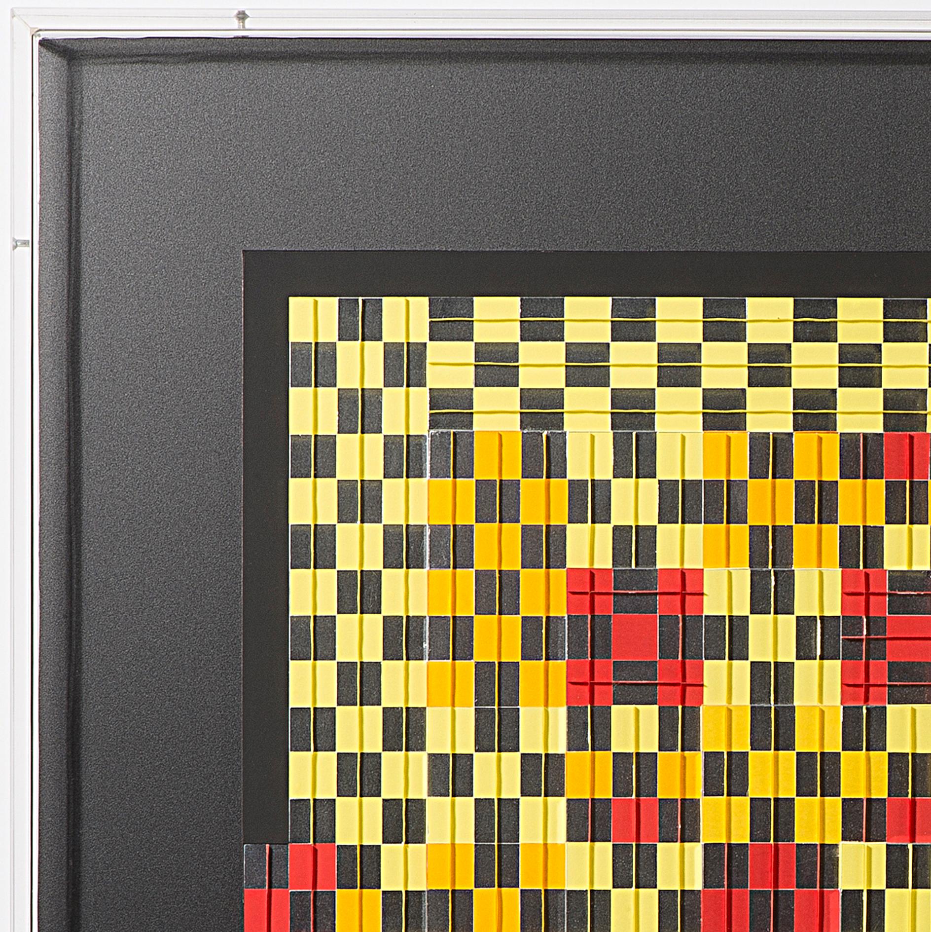 Françoise Luciani Collage de papier en damier orange - 2015 en vente 5