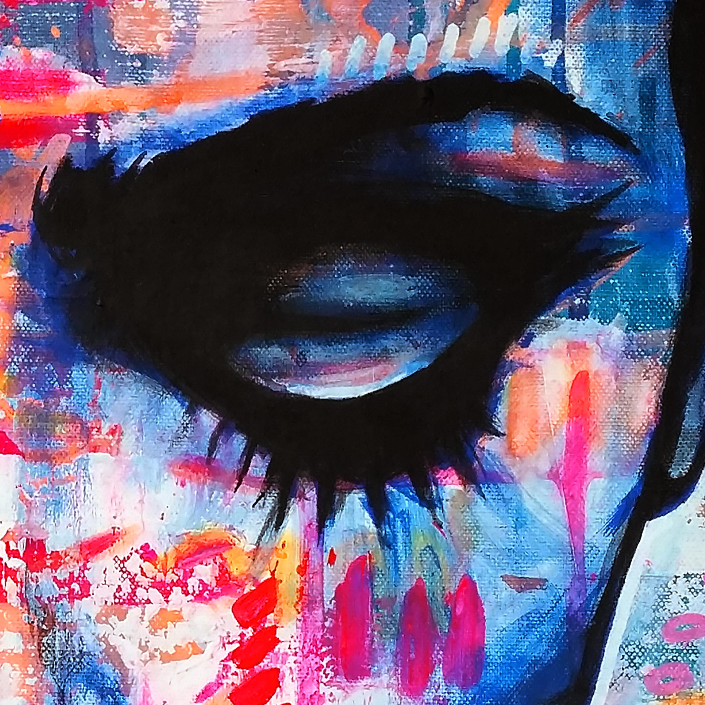 Un intérieur à l'infini - Violet Portrait Painting par Thomas Mainardi