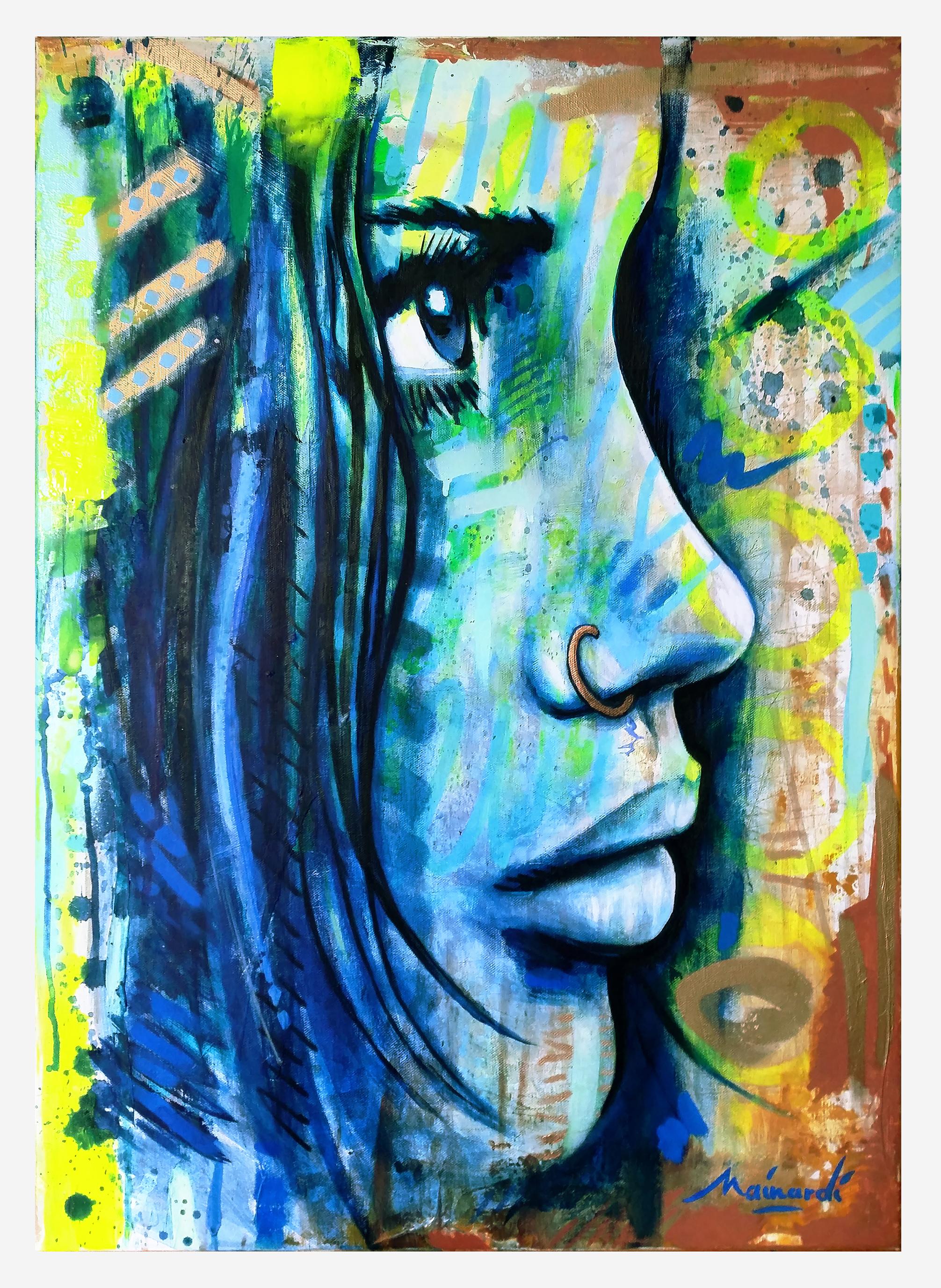 The look of hope - Blue Portrait Painting by Thomas Mainardi