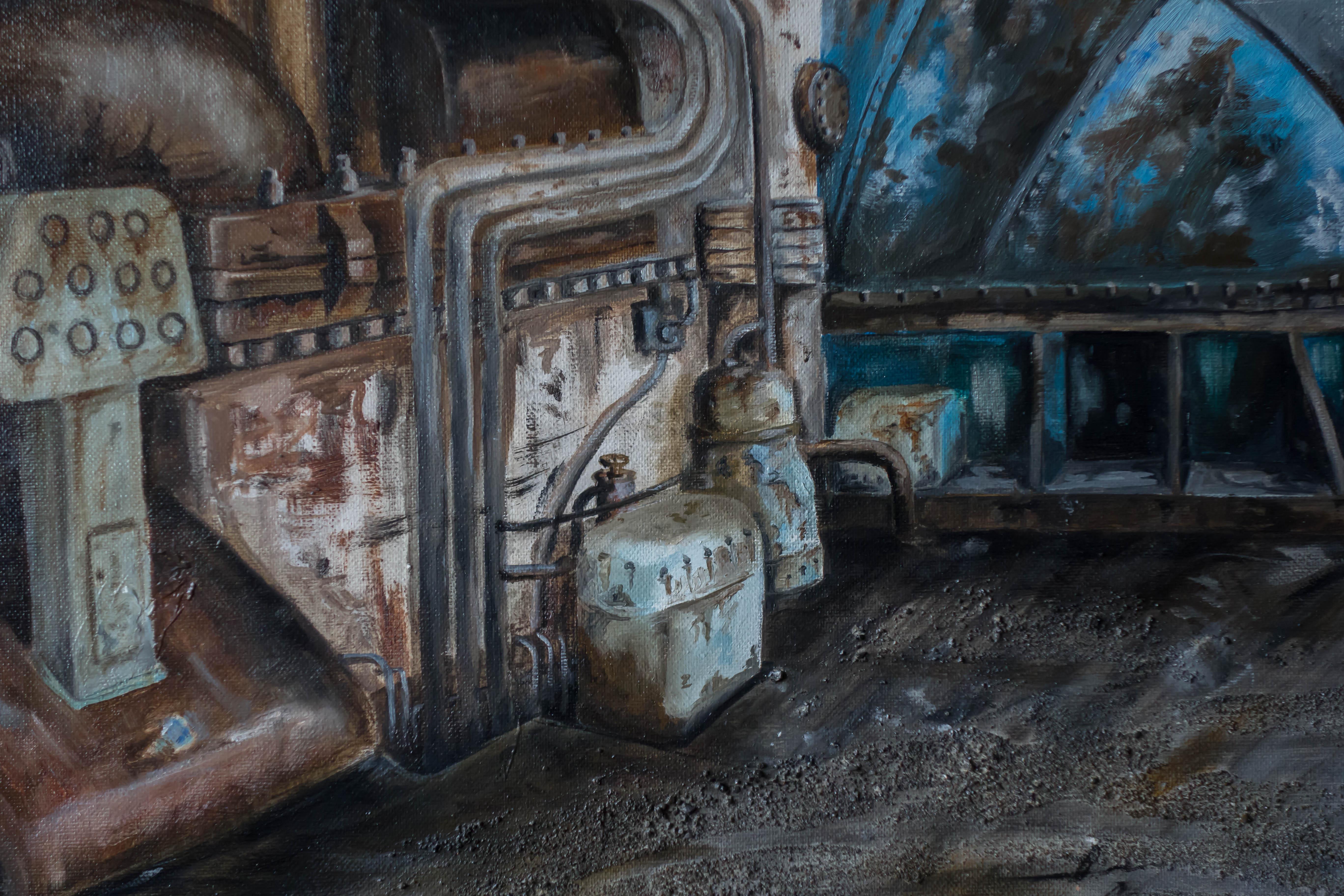 La machine se trouve sous le dais - Painting de Jean-Pierre Brissart