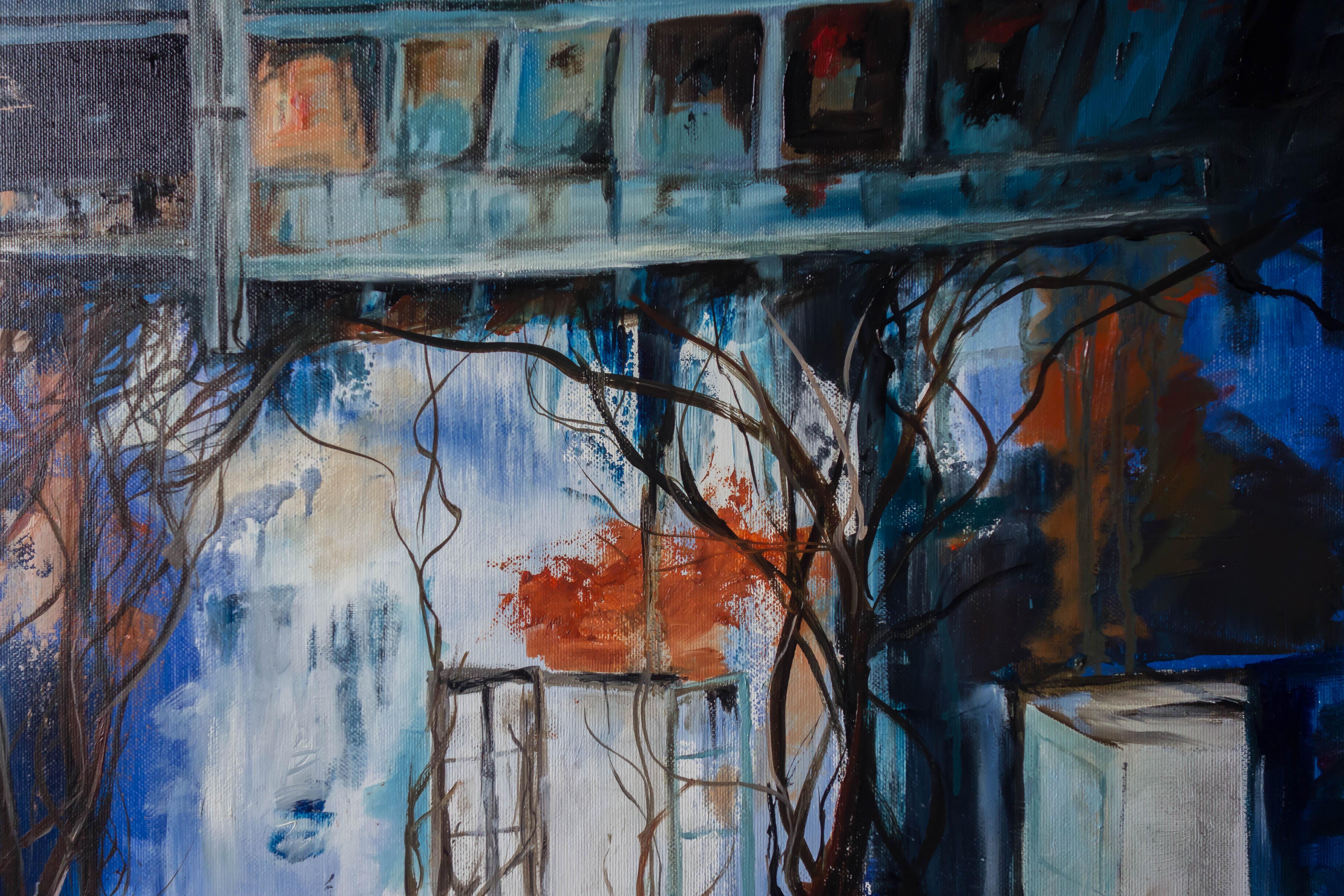 La casa blu 2 - Figurative Painting Nero di Jean-Pierre Brissart