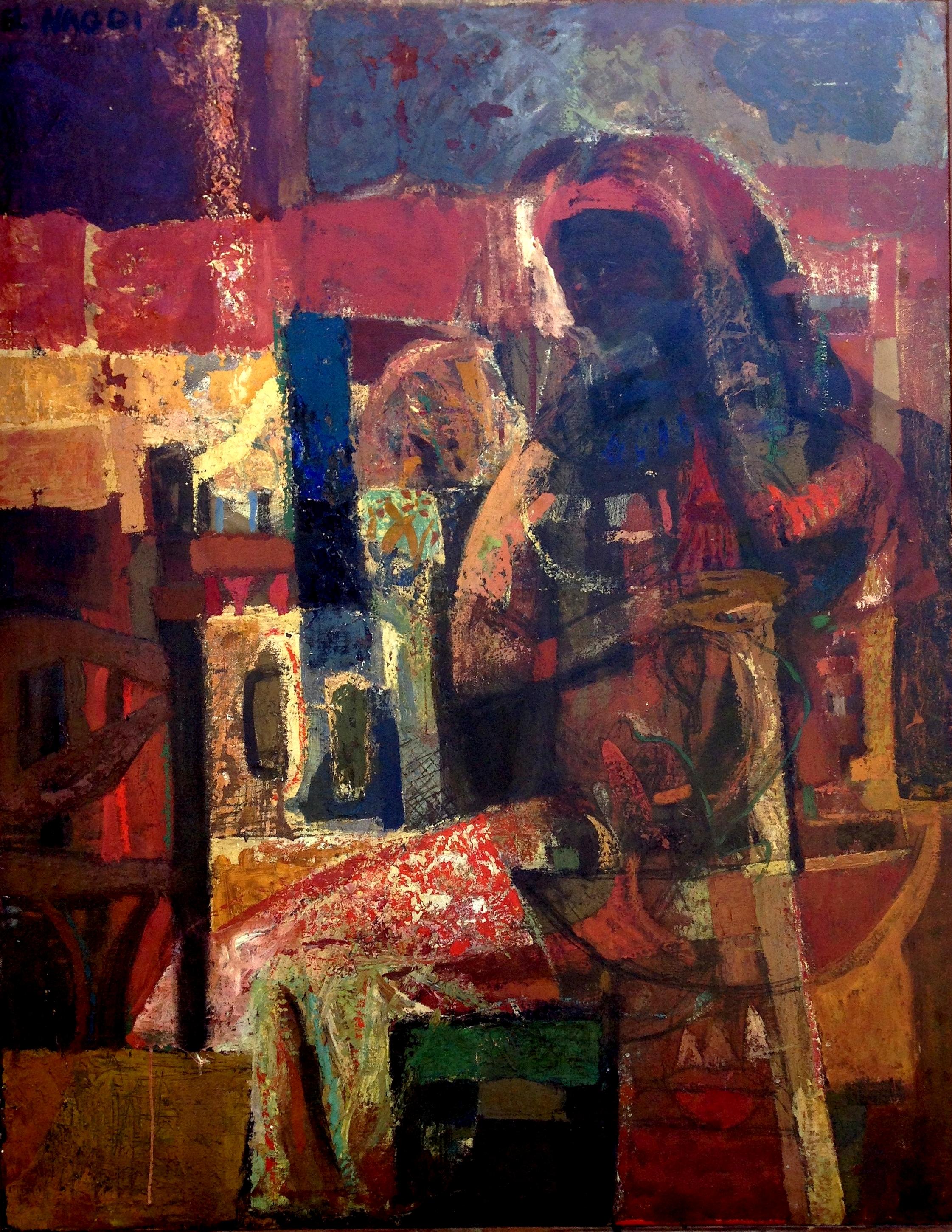 Omar El-Nagdi Figurative Painting - Maternité brune. 1961 . oil on canvas .