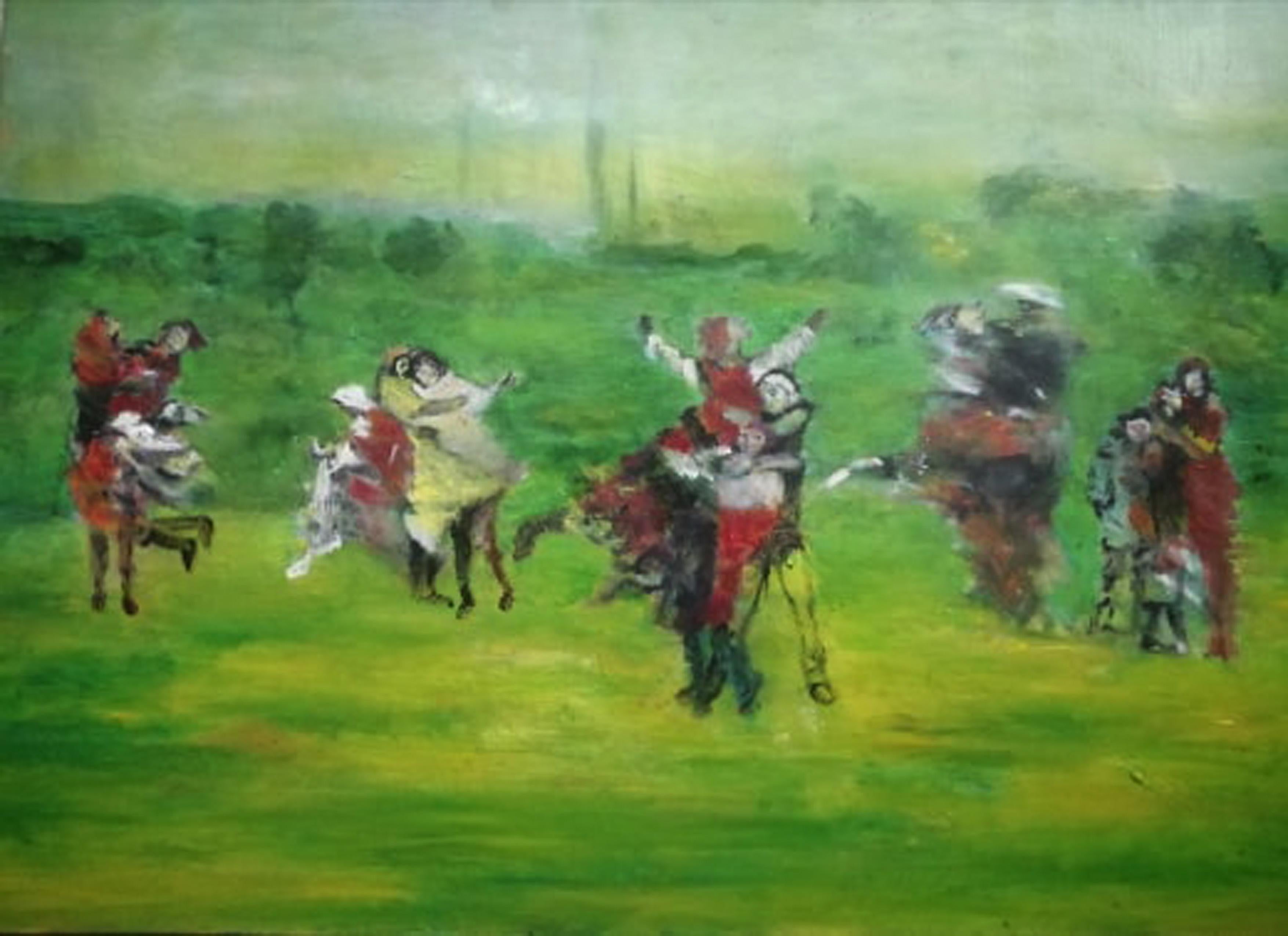 Figurative Painting di Elodie Huré - Titolo: "Le bruit des sabots