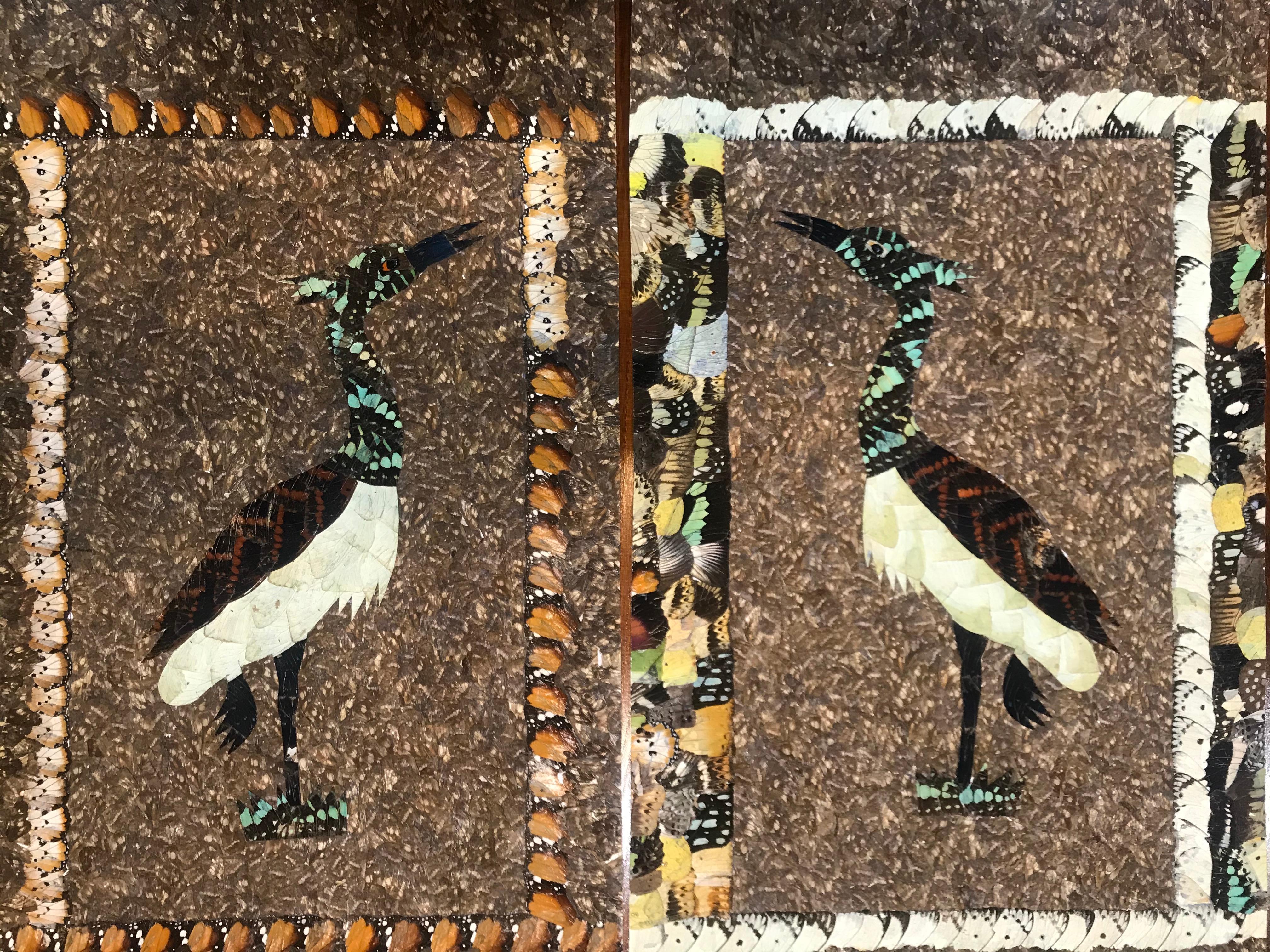 Moluh SEIDOU
Díptico con las garcetas
Magníficos collages en alas de mariposa
Chad
2017
Cada pieza 49 x 29 cms ( x 2)
Firmado y fechado en el reverso 
El 2: 790 euros