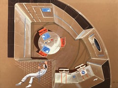 Raymond LOEWY "Orbital Station ProjeCT" Pastel on vellum ragpaper 1970.