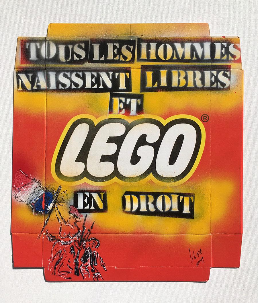 ALL LEGO 
2019
Stencil and posca on advertising / cardboard support
42 x 47 cms
Selling price : 149 euros