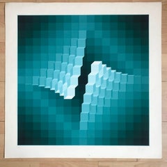 Yvaral (Jean-Pierre Vasarely) Lithographie Geometrical "structure 4" 1973.