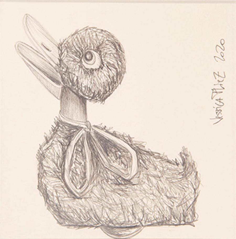 Jessica Pliez revient avec de petites œuvres représentatives de l'univers de son enfance, ludique et magique.
Canard Roulette 
2020
20X20cm
Crayon / Crayon de couleur
Travail original
Signé au crayon par l'artiste avec certificat de l'artiste.